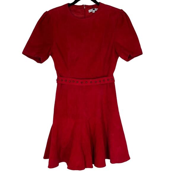 (Flawed) Karina Grimaldi Angelina Suede Mini Dress in Ruby NWT Small - Picture 5 of 14